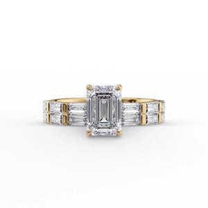 The Hailey Set  With A 2.5 Carat Emerald 14K Yellow Gold Moissanite