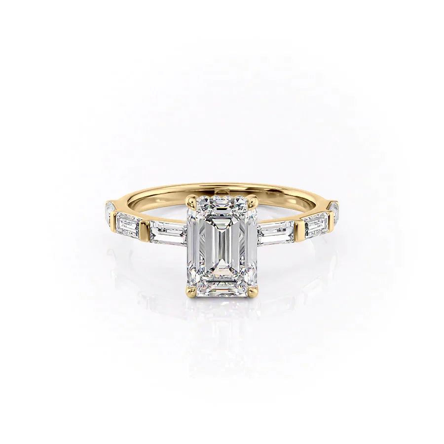 The Hailey Set  With A 2 Carat Emerald 18K Yellow Gold Moissanite