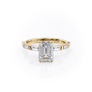 The Hailey Set  With A 2 Carat Emerald 18K Yellow Gold Moissanite