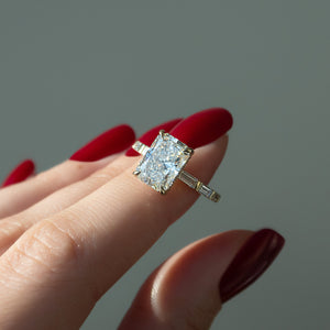 The Hailey Set  With A 2.5 Carat Radiant 18K Yellow Gold Moissanite