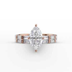 The Hailey Set  With A 4 Carat Marquise 14K Rose Gold Moissanite