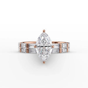 The Hailey Set  With A 2.5 Carat Marquise 14K Rose Gold Moissanite