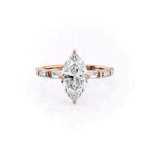 The Hailey Set With A 3 Carat Marquise 14K Rose Gold Lab Diamond