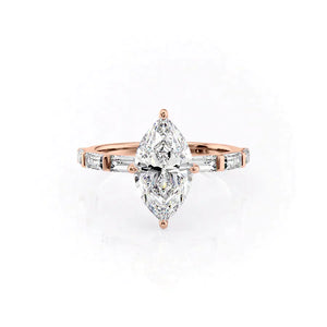 The Hailey Set  With A 2.5 Carat Marquise 14K Rose Gold Moissanite