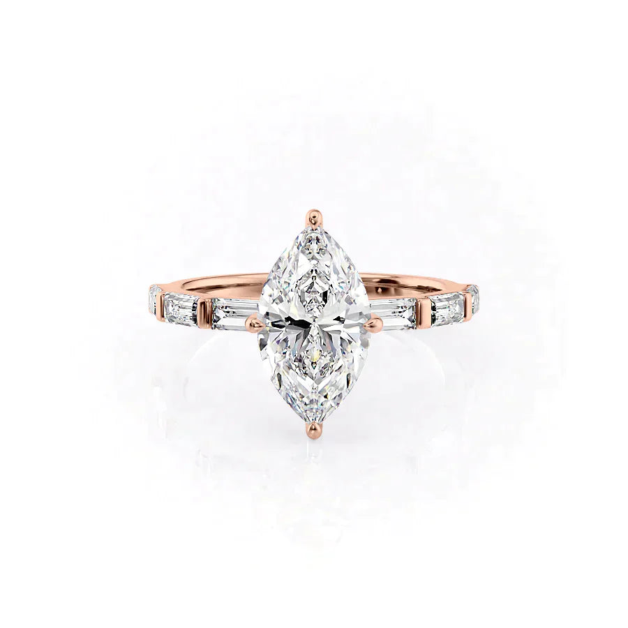 The Hailey Set With A 2.5 Carat Marquise 14K Rose Gold Lab Diamond