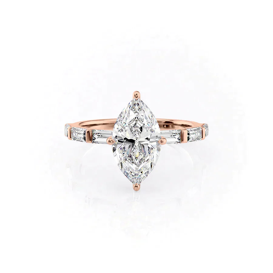 The Hailey Set  With A 3 Carat Marquise 14K Rose Gold Moissanite