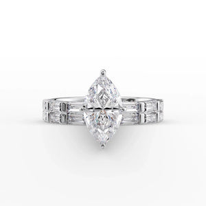 The Hailey Set  With A 2.5 Carat Marquise 14K White Gold Moissanite