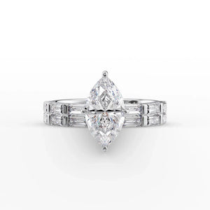 The Hailey Set  With A 3 Carat Marquise 14K White Gold Moissanite