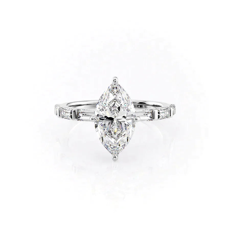 The Hailey Set  With A 3 Carat Marquise 14K White Gold Moissanite