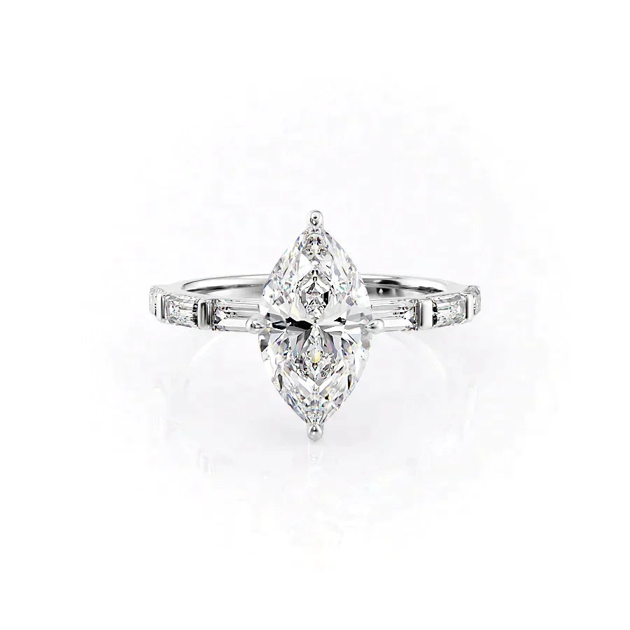 The Hailey Set With A 1.5 Carat Marquise 14K White Gold Lab Diamond
