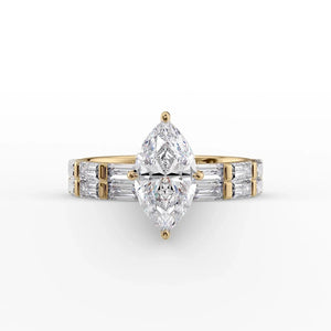 The Hailey Set  With A 3 Carat Marquise 18K Yellow Gold Moissanite
