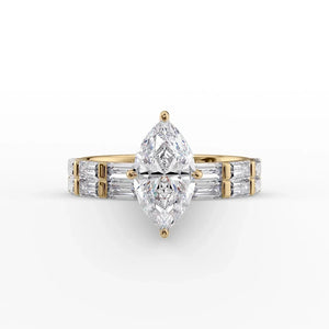 The Hailey Set  With A 1 Carat Marquise 18K Yellow Gold Moissanite