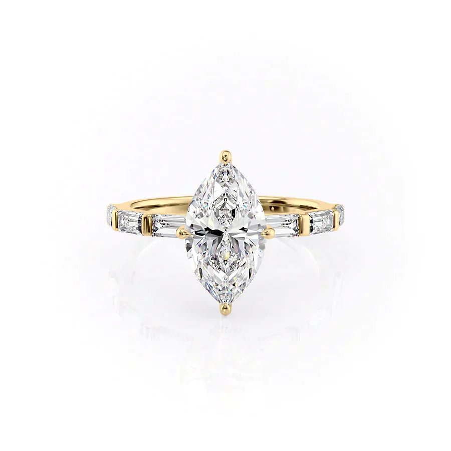 The Hailey Set  With A 2 Carat Marquise 18K Yellow Gold Moissanite