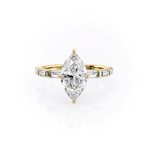 The Hailey Set  With A 3.5 Carat Marquise 14K Yellow Gold Moissanite