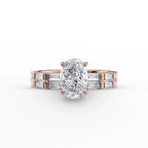 The Hailey Set  With A 3 Carat Oval 14K Rose Gold Moissanite