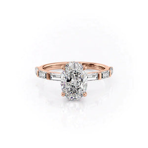 The Hailey Set  With A 5 Carat Oval 14K Rose Gold Moissanite
