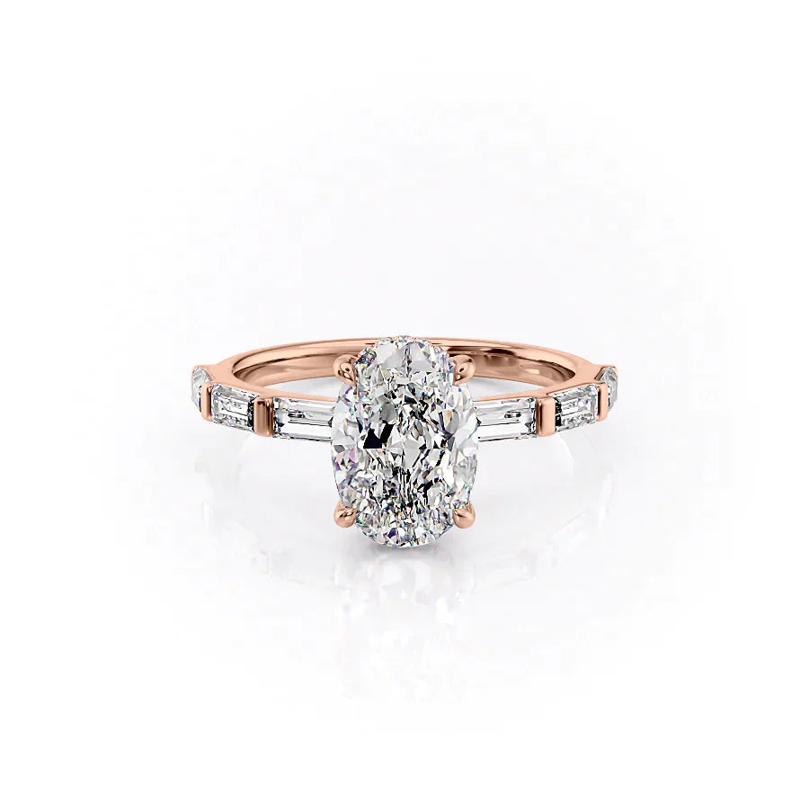 The Hailey Set  With A 3.5 Carat Oval 14K Rose Gold Moissanite