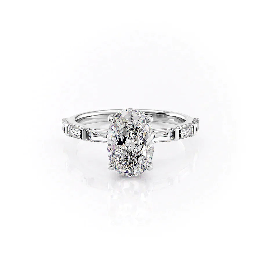 The Hailey Set  With A 2.5 Carat Oval 14K White Gold Moissanite