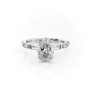 The Hailey Set  With A 3 Carat Oval 14K White Gold Moissanite