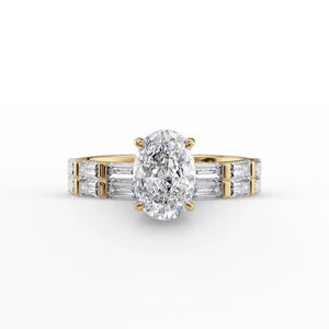 The Hailey Set  With A 1.5 Carat Oval 14K Yellow Gold Moissanite