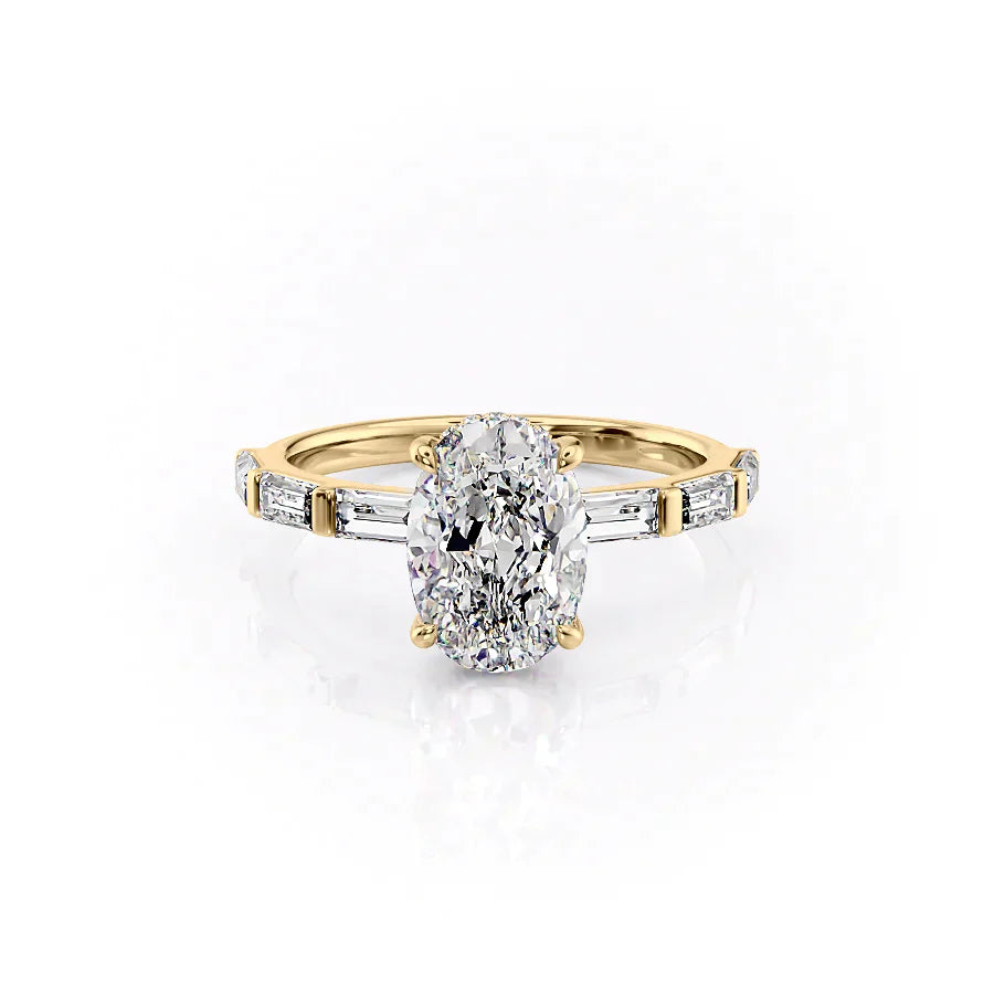 The Hailey Set  With A 3 Carat Oval 18K Yellow Gold Moissanite