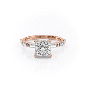 The Hailey Set  With A 3 Carat Princess 14K Rose Gold Moissanite
