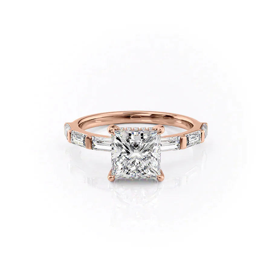 The Hailey Set  With A 2 Carat Princess 14K Rose Gold Moissanite
