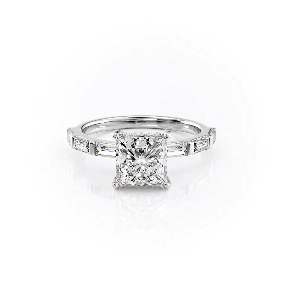 The Hailey Set  With A 1 Carat Princess 18K White Gold Moissanite