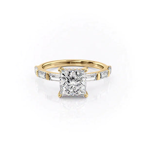 The Hailey Set  With A 3 Carat Princess 18K Yellow Gold Moissanite