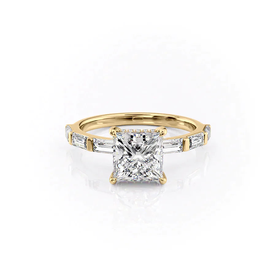The Hailey Set  With A 2.5 Carat Princess 18K Yellow Gold Moissanite