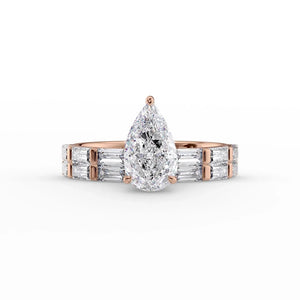 The Hailey Set  With A 3 Carat Pear 14K Rose Gold Moissanite