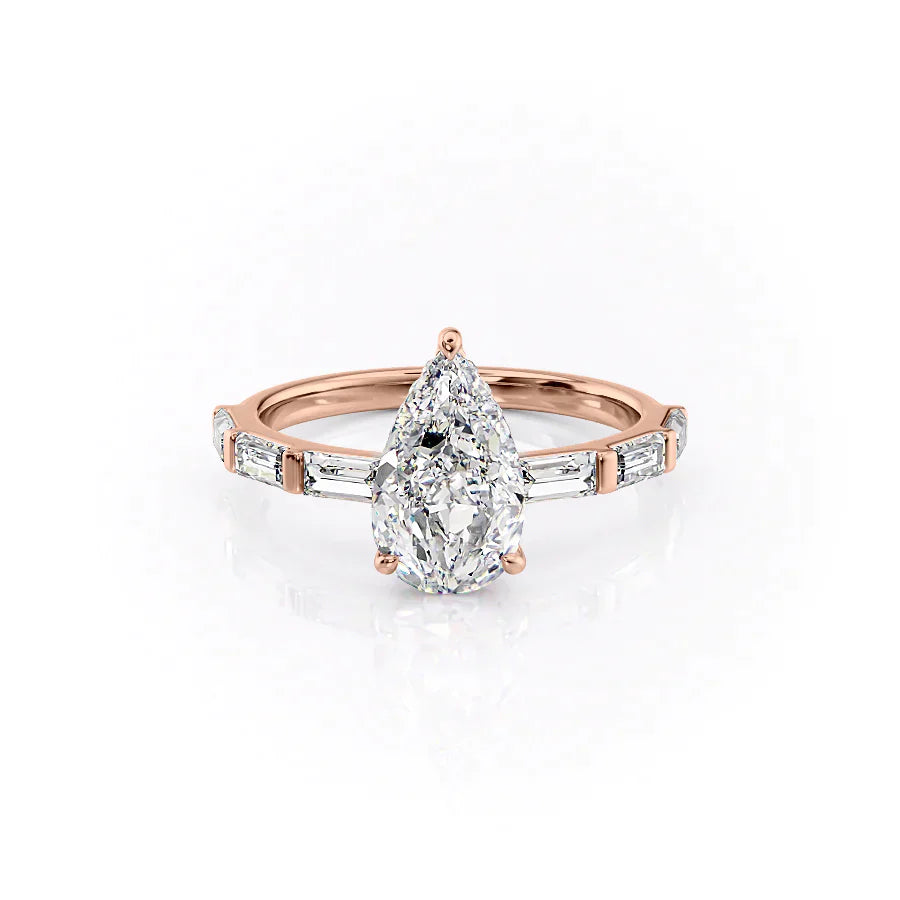 The Hailey Set  With A 1 Carat Pear 14K Rose Gold Moissanite