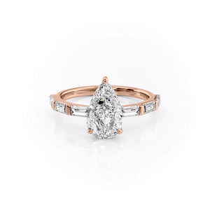 The Hailey Set  With A 4.5 Carat Pear 14K Rose Gold Moissanite