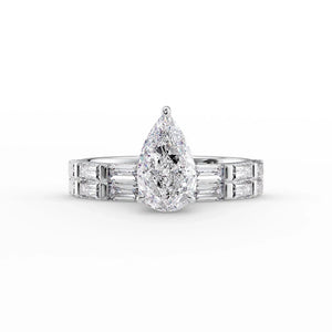 The Hailey Set  With A 2.5 Carat Pear 18K White Gold Moissanite