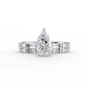 The Hailey Set  With A 2.5 Carat Pear 14K White Gold Moissanite