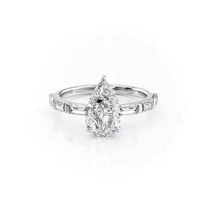 The Hailey Set  With A 2.5 Carat Pear 14K White Gold Moissanite