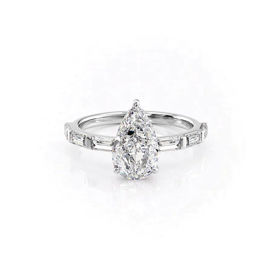 The Hailey Set  With A 3 Carat Pear 18K White Gold Moissanite