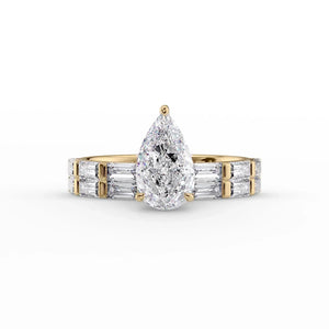 The Hailey Set With A 2.5 Carat Pear 18K Yellow Gold Lab Diamond