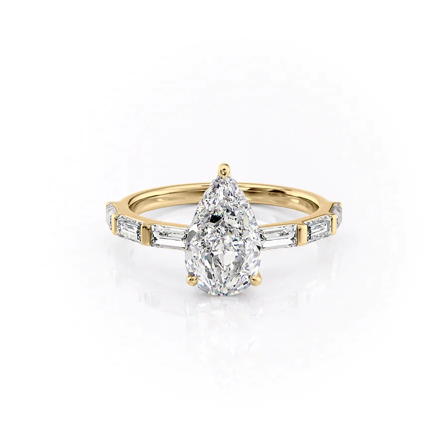 The Hailey Set  With A 4.5 Carat Pear 14K Yellow Gold Moissanite