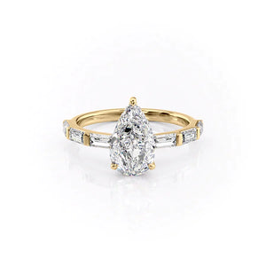 The Hailey Set  With A 4.5 Carat Pear 14K Yellow Gold Moissanite