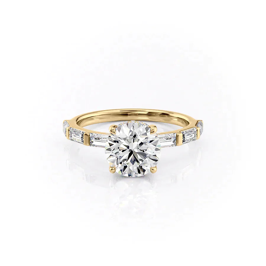 The Hailey Set With A 1 Carat Round 18K Yellow Gold Lab Diamond
