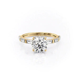 The Hailey Set  With A 2 Carat Round 14K Yellow Gold Moissanite