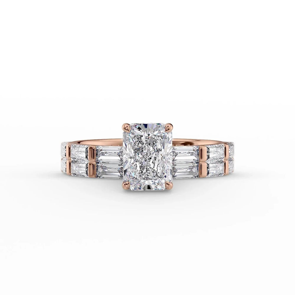The Hailey Set  With A 2.5 Carat Radiant 18K Rose Gold Moissanite