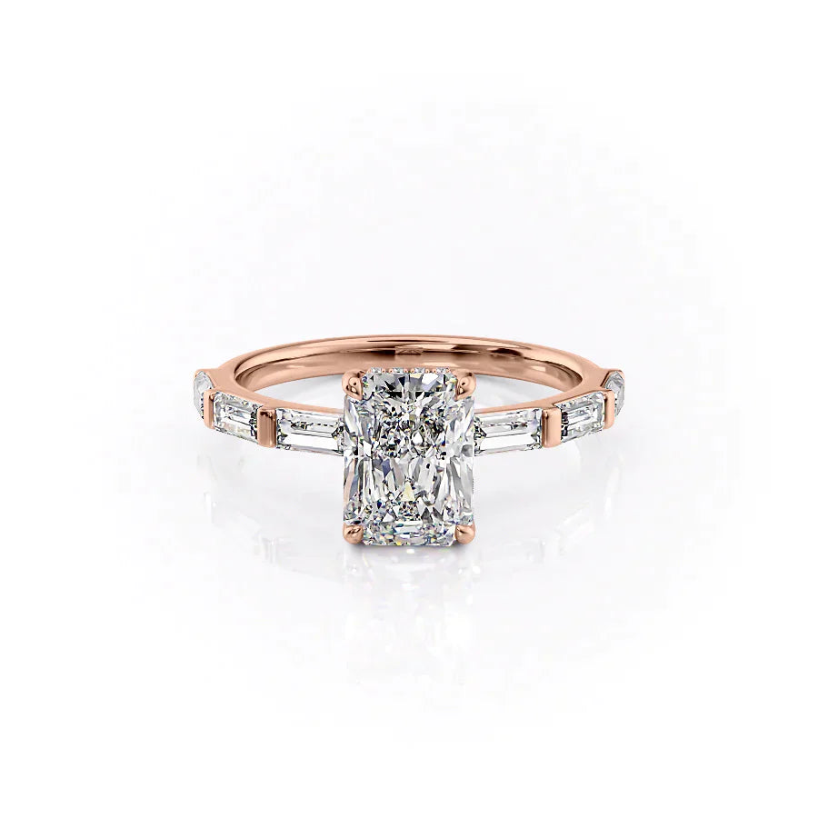 The Hailey Set With A 1 Carat Radiant 14K Rose Gold Lab Diamond