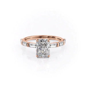 The Hailey Set  With A 4.5 Carat Radiant 14K Rose Gold Moissanite