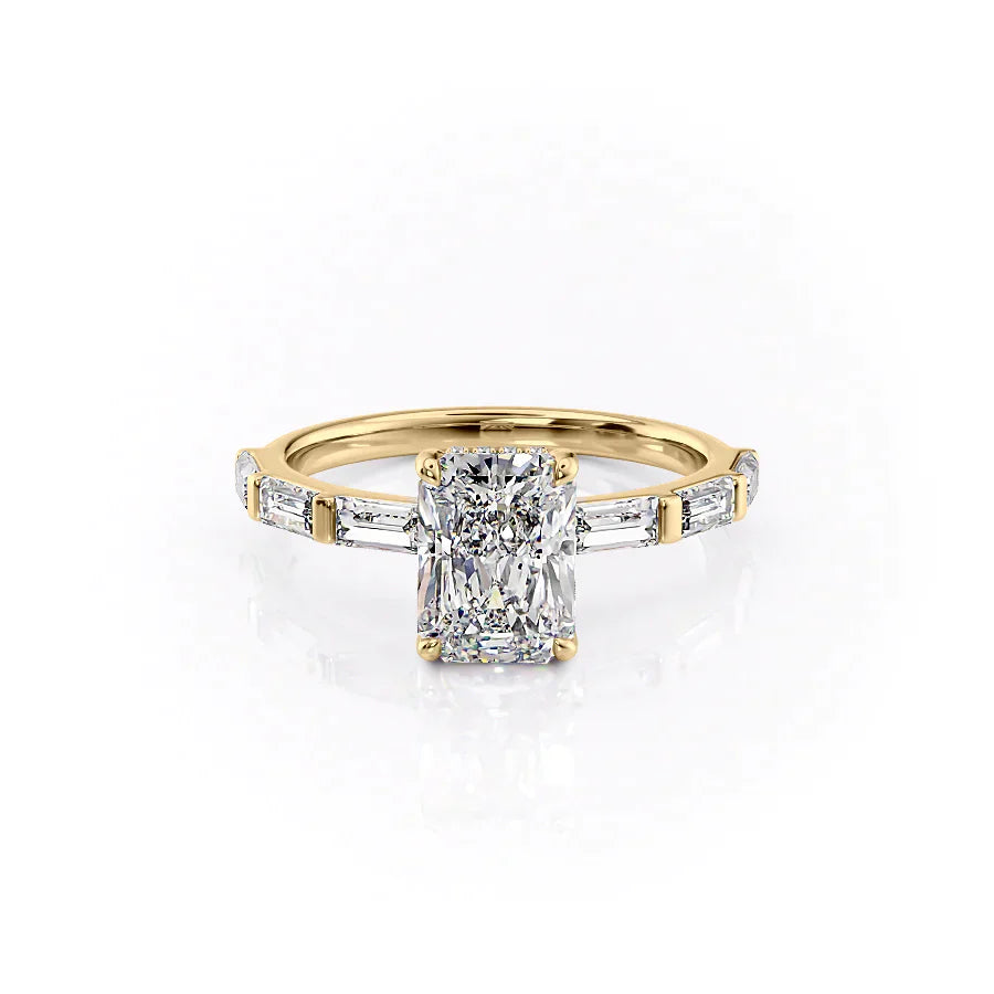The Hailey Set With A 2 Carat Radiant 18K Yellow Gold Lab Diamond