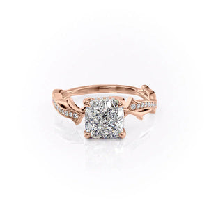 The Pave Twig Set  With A 1.5 Carat Cushion 14K Rose Gold Moissanite