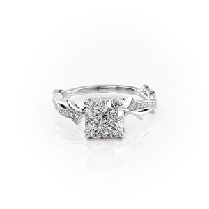 The Pave Twig Set  With A 1.5 Carat Cushion 14K White Gold Moissanite