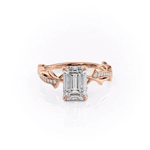 The Pave Twig Set  With A 3.5 Carat Emerald 14K Rose Gold Moissanite