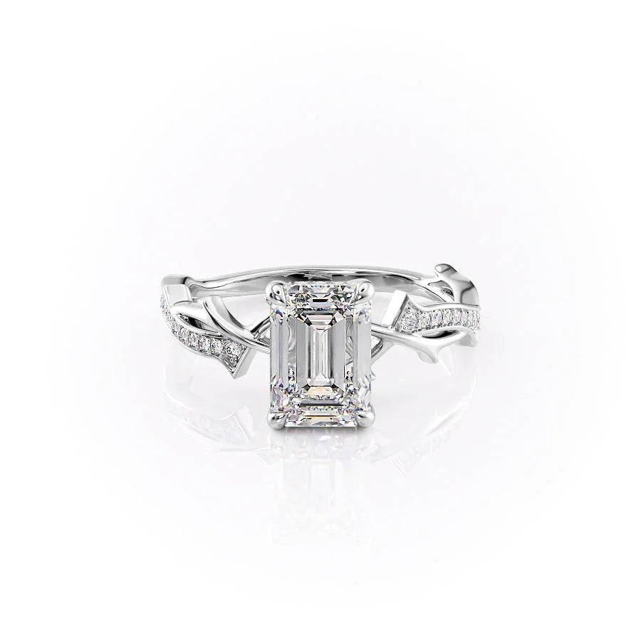 The Pave Twig Set With A 1 Carat Emerald 14K White Gold Lab Diamond